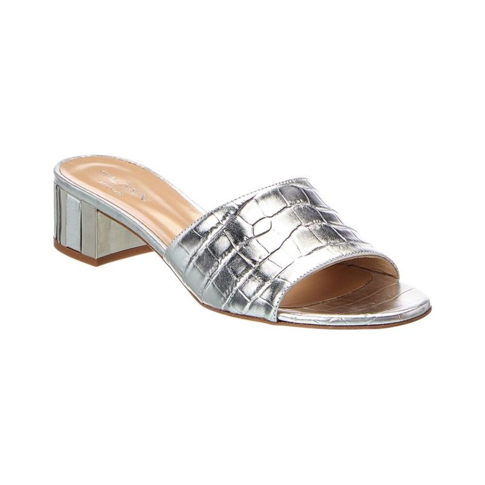 Baldinini Croc-Embossed Leather Sandal, Silver